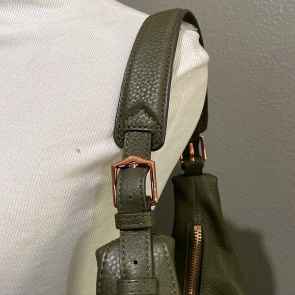 Aimee Kestenberg Moss Green Genuine Leather Cortu Pleated Hobo Bag - Picture 3 of 3